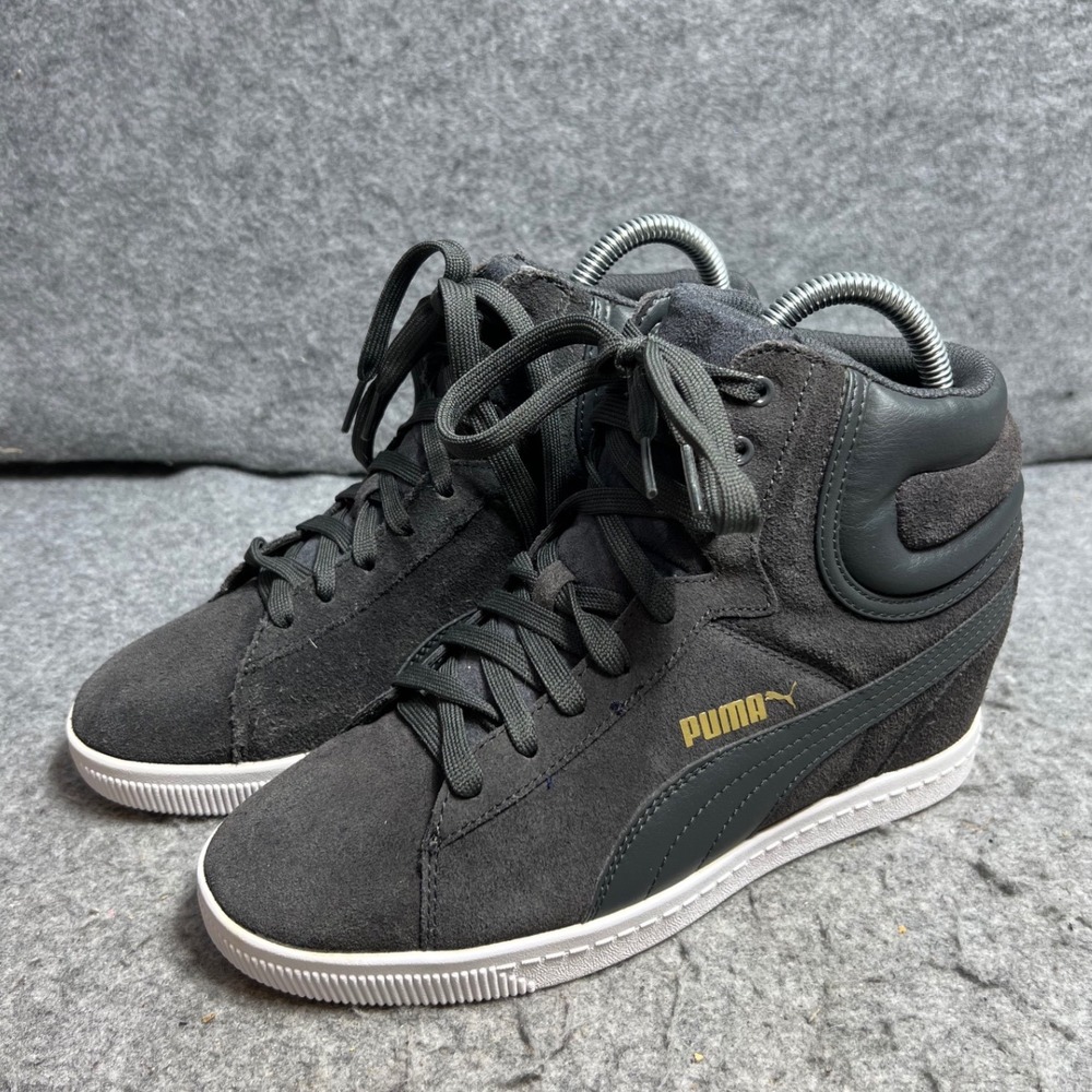Puma Vikky Hidden Wedge Womens Dark Gray Suede High Top Sneakers Size 8